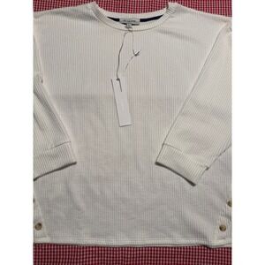 SET THE STAGE White Waffle‎ Knit Button Side Crew Neck Top XL